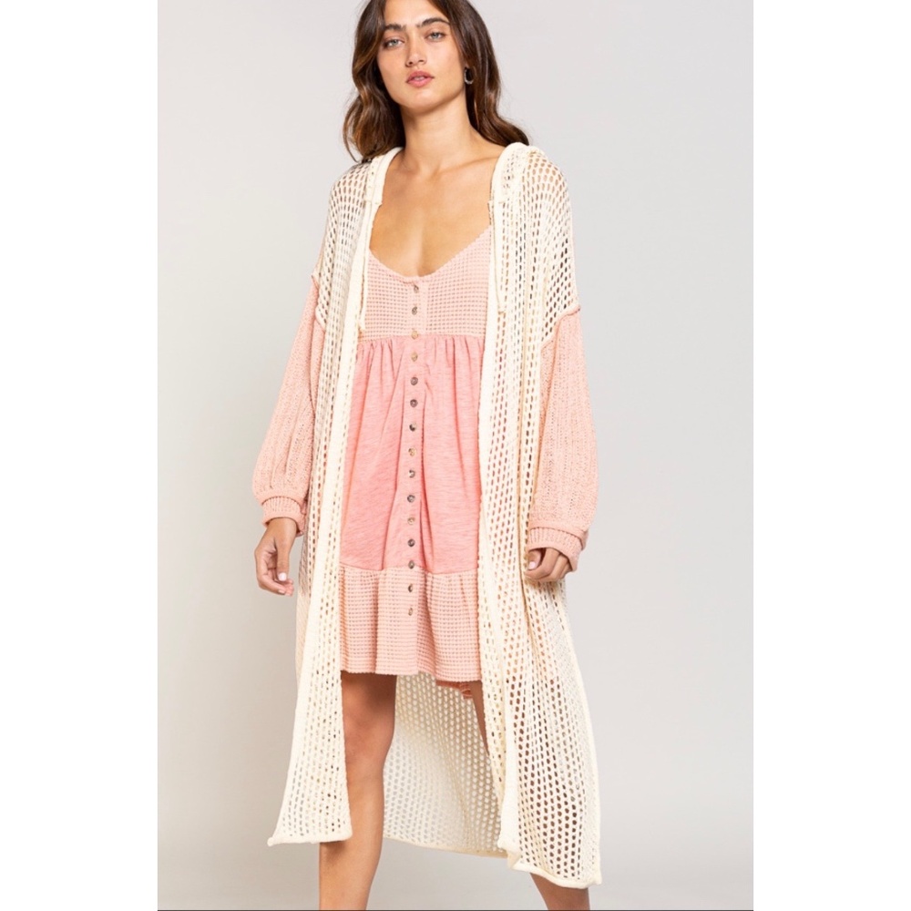 POL Pink Salt & Cream Open Weave Hooded Summer Cardigan - Picture 3 of 6